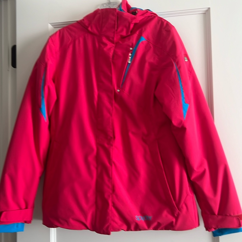 Spyder Woman’s Medium Thinsulate ski jacket Red Turqoise accent